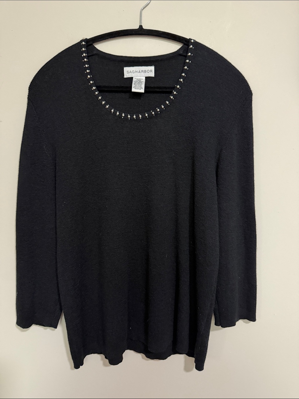 Sag Harbor Black Crewneck Sweater with Rhinestone Trim